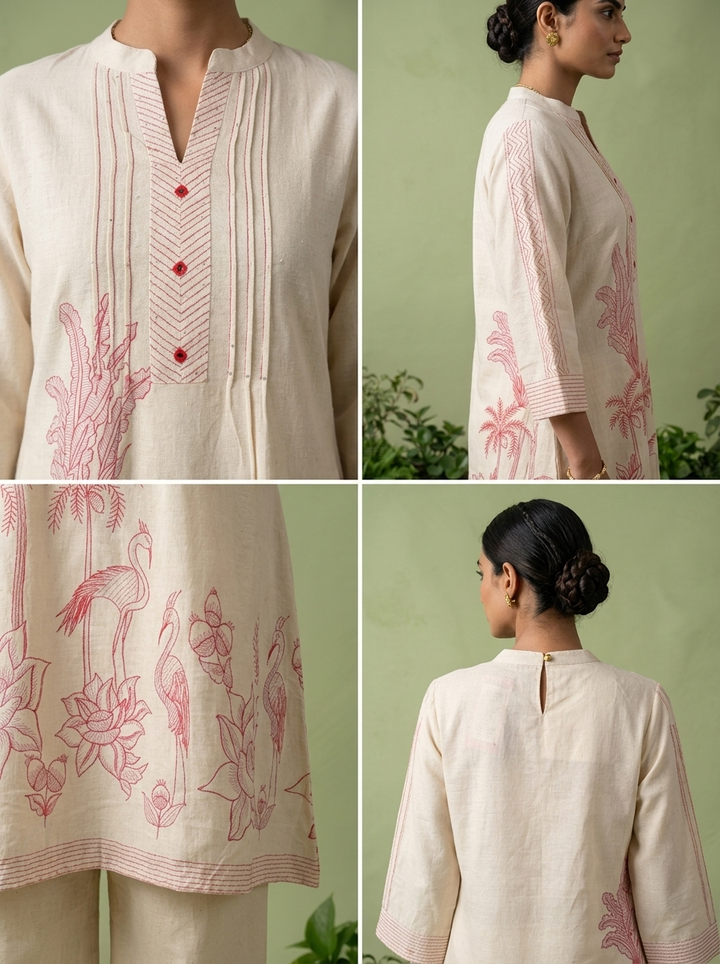 Cream Cotton Printed Two Piece Set