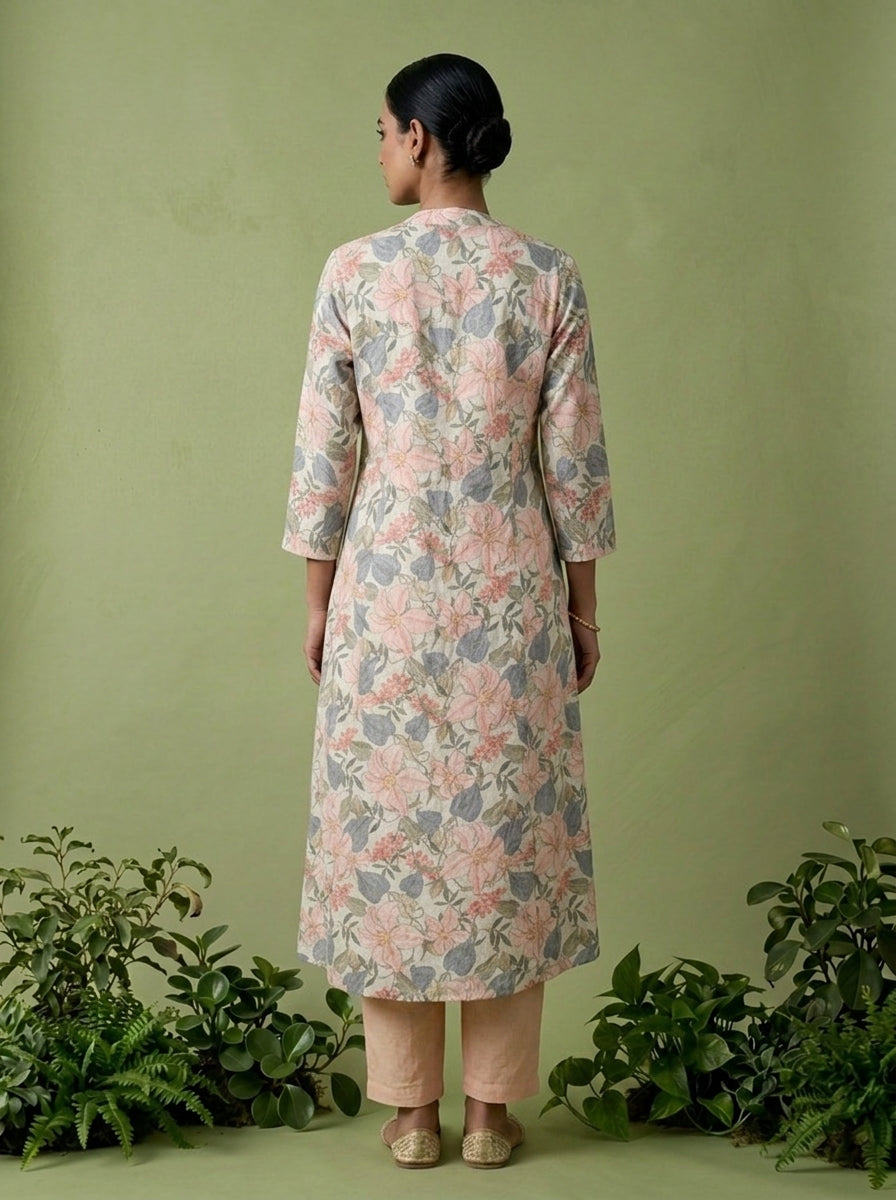 Mint Linen Floral Printed Two Piece Set