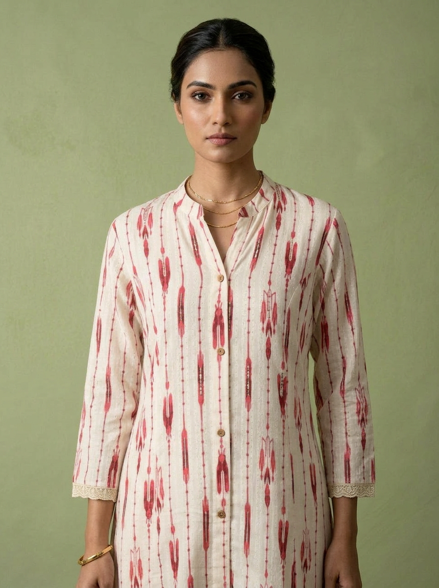 Maroon Chikankari Printed Two Piece Set