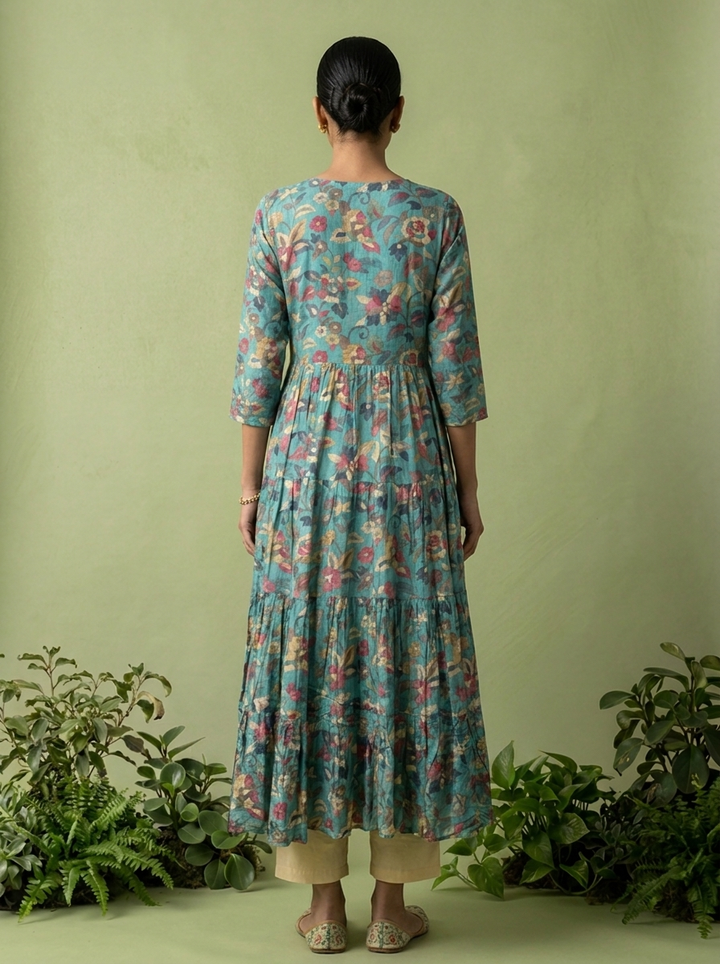 Rama Green Muslin Heavy Floral Printed Kurta