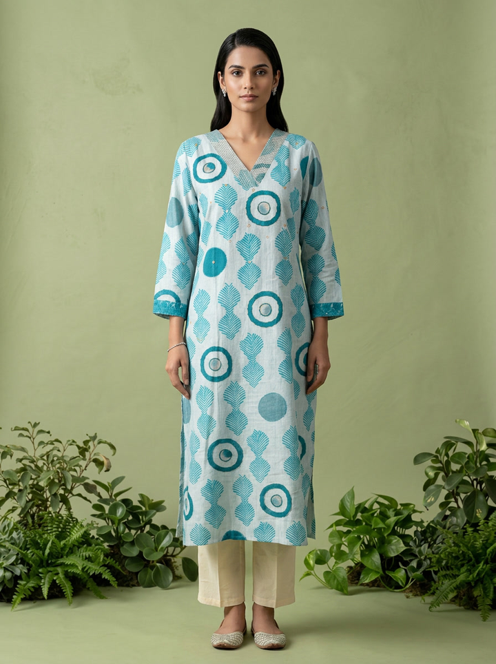 Sea Green Rayon Printed Two Piece Set