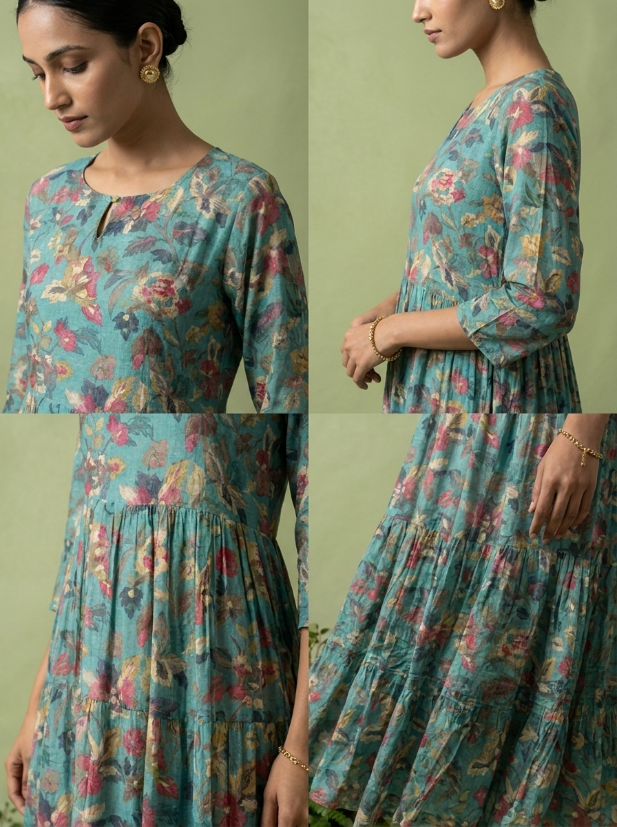 Rama Green Muslin Heavy Floral Printed Kurta