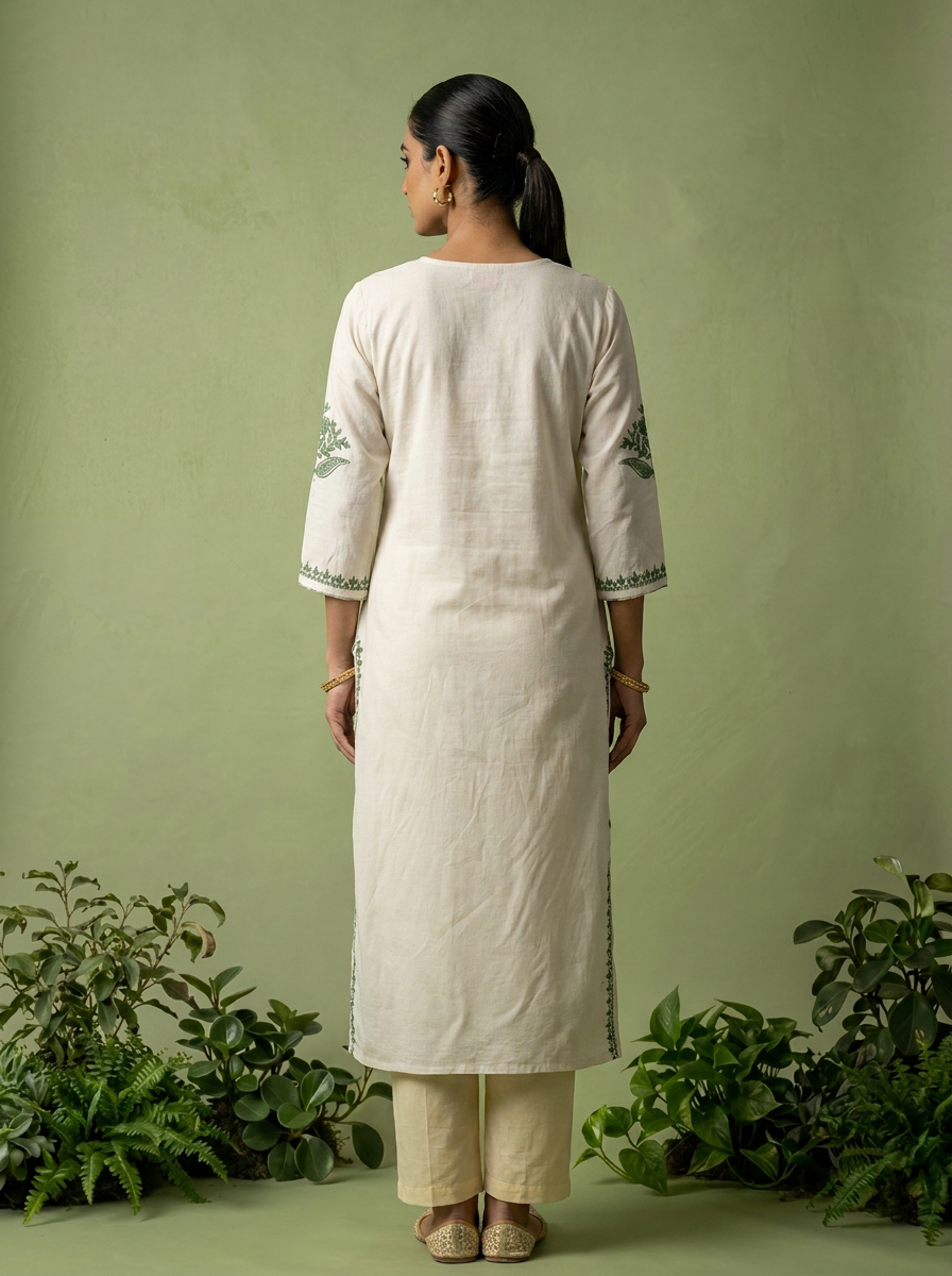Green Rayon Heavy Floral And Paisley Thread Embroidery Kurta