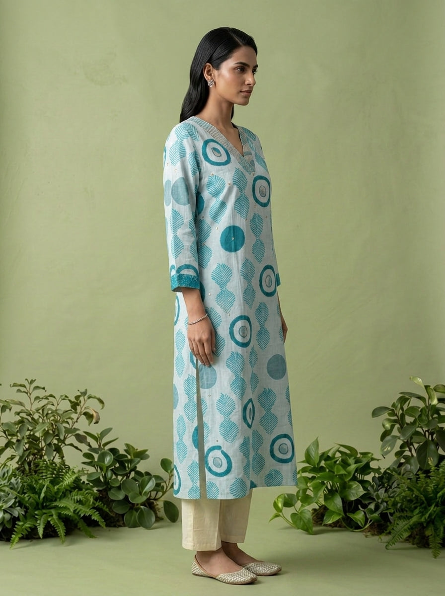 Sea Green Rayon Printed Two Piece Set