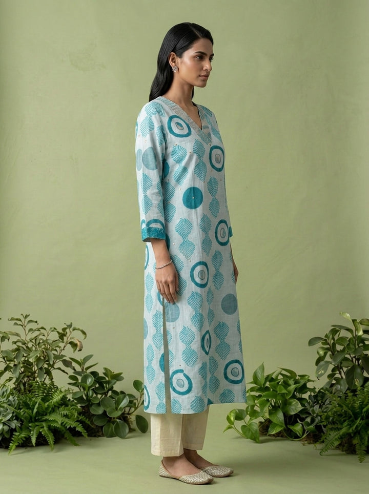 Sea Green Rayon Printed Two Piece Set