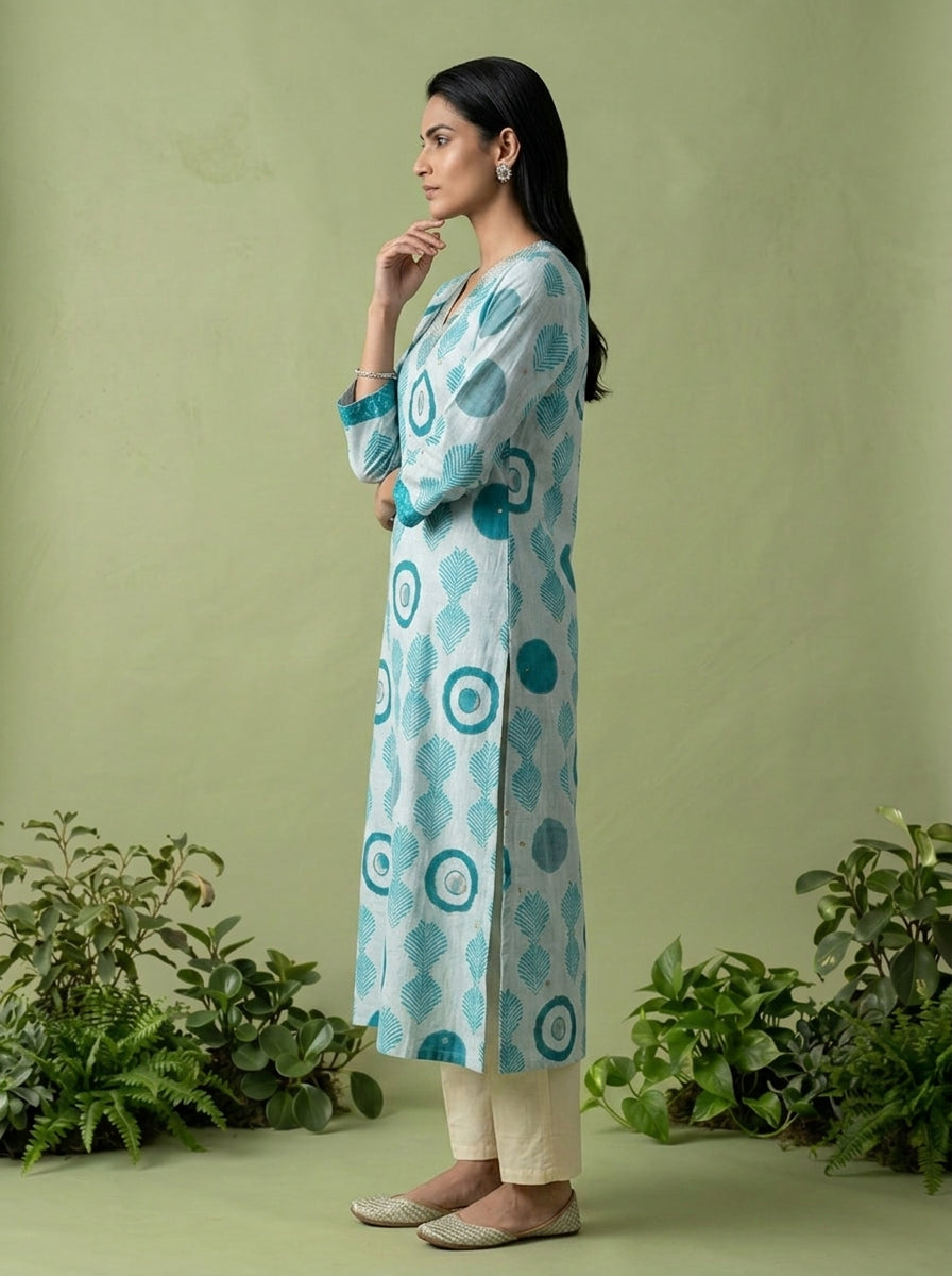 Sea Green Rayon Printed Two Piece Set