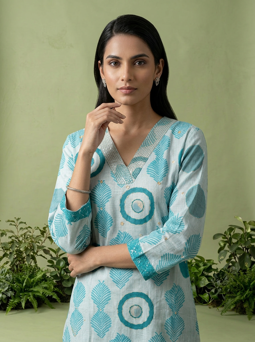 Sea Green Rayon Printed Two Piece Set