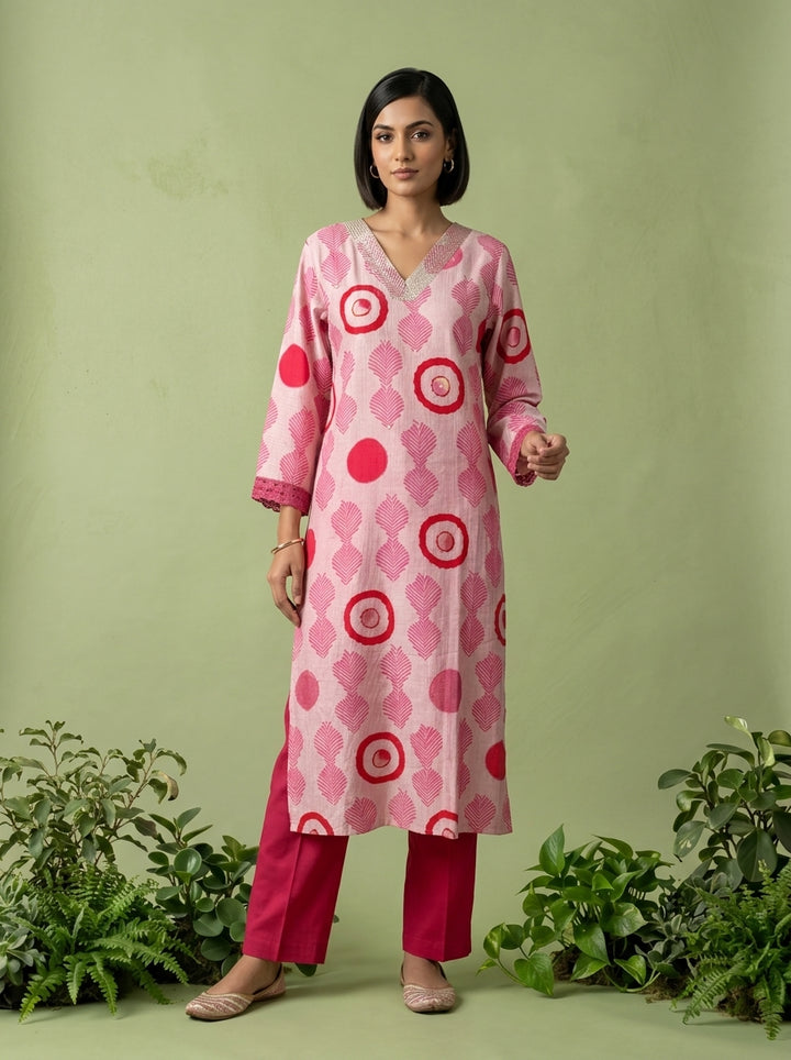 Pink Rayon Printed Two Piece Set
