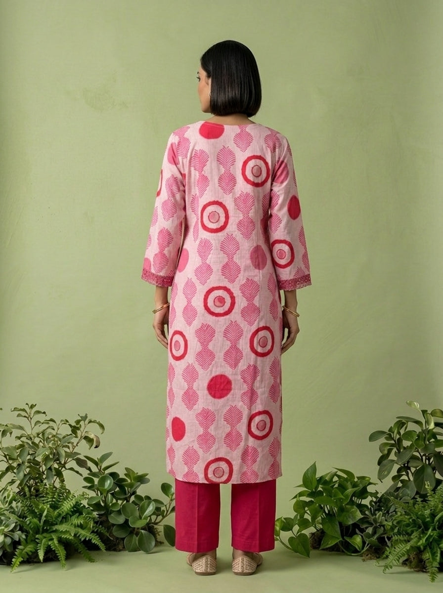 Pink Rayon Printed Two Piece Set