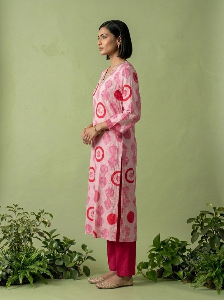 Pink Rayon Printed Two Piece Set