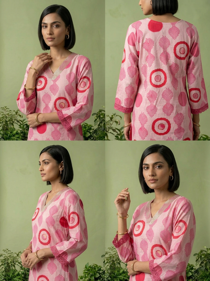 Pink Rayon Printed Two Piece Set