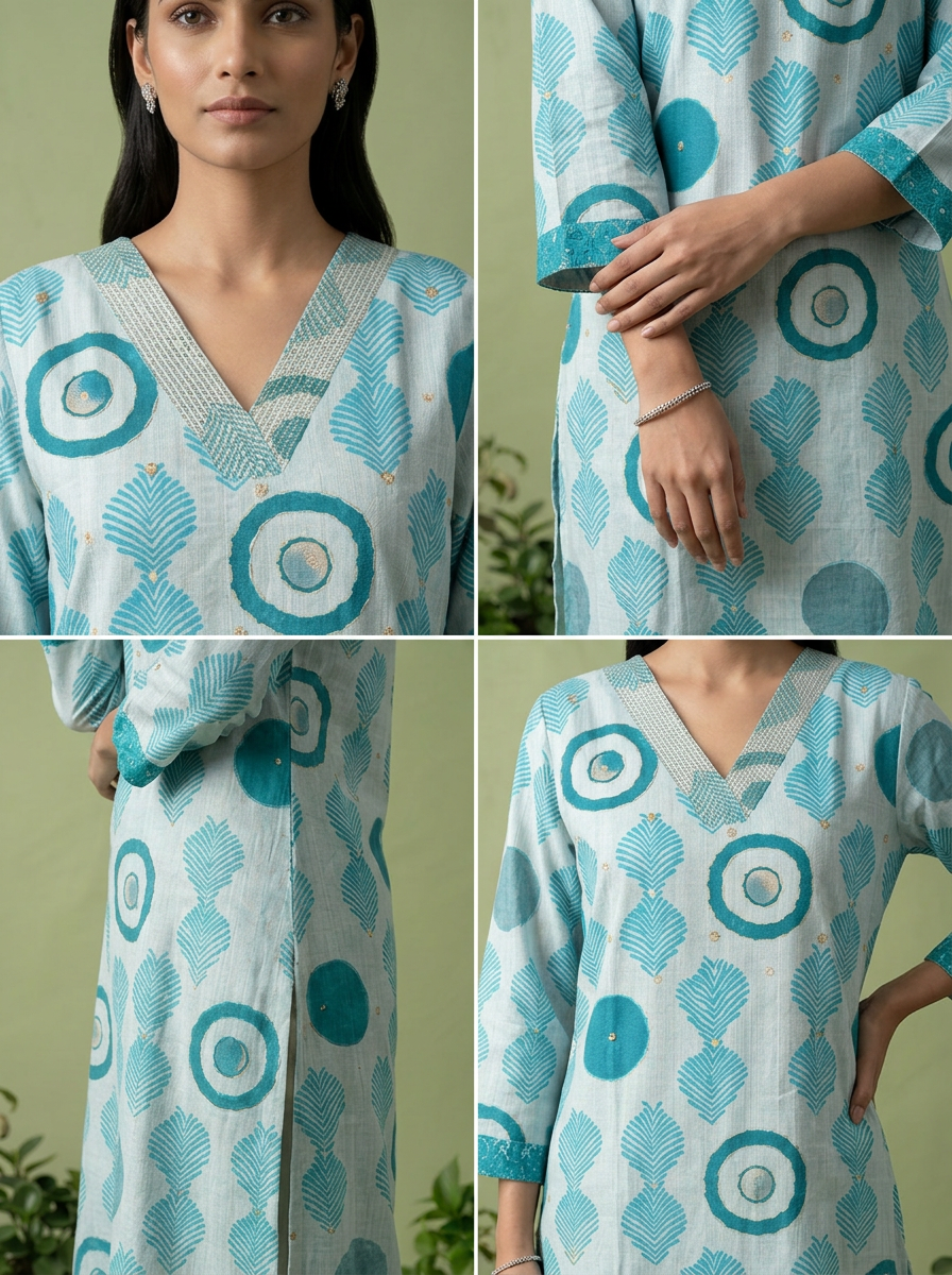 Sea Green Rayon Printed Two Piece Set