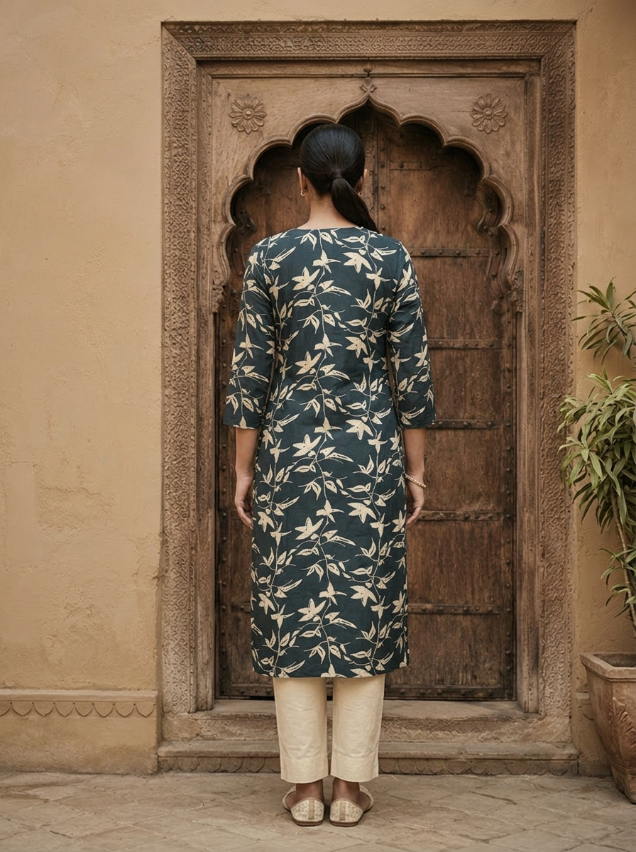 Teal Santoon Floral Printed Kurta