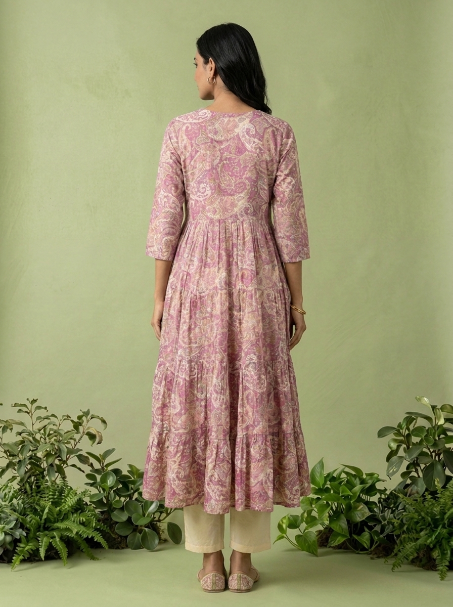 Purple Muslin Paisley Printed Dress