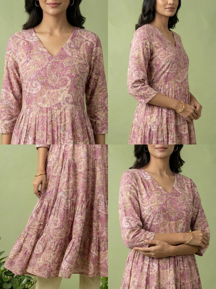 Purple Muslin Paisley Printed Dress