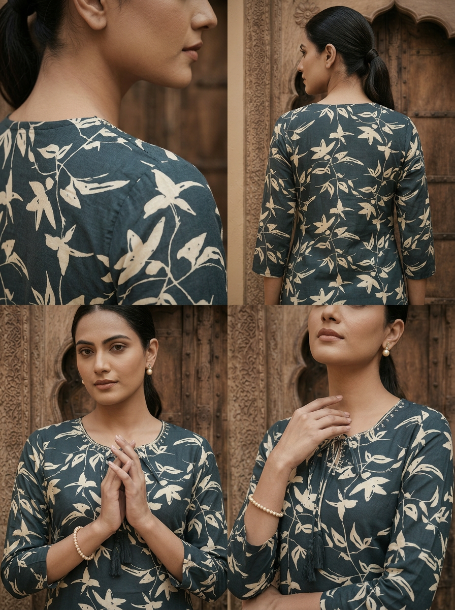 Teal Santoon Floral Printed Kurta