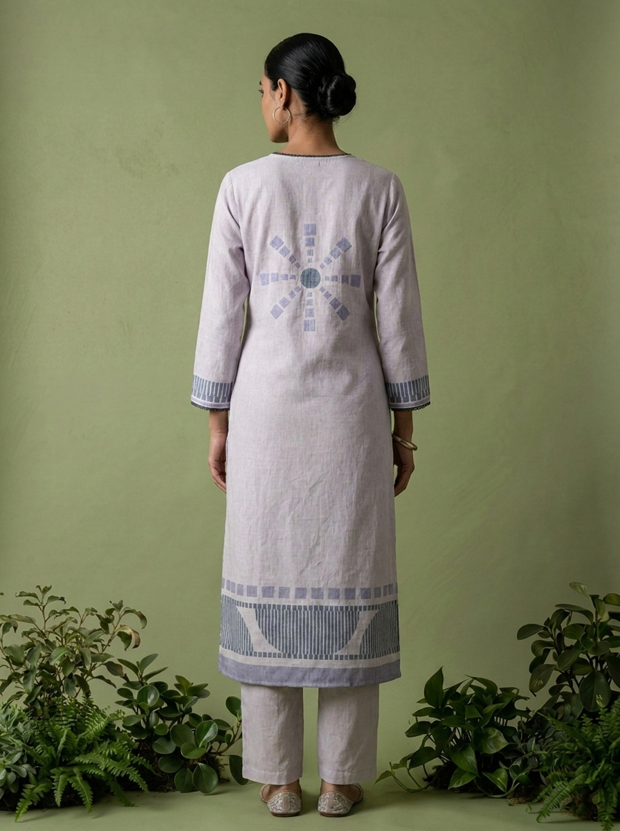 Lavender Linen Mirror Embroidered Two Piece Set