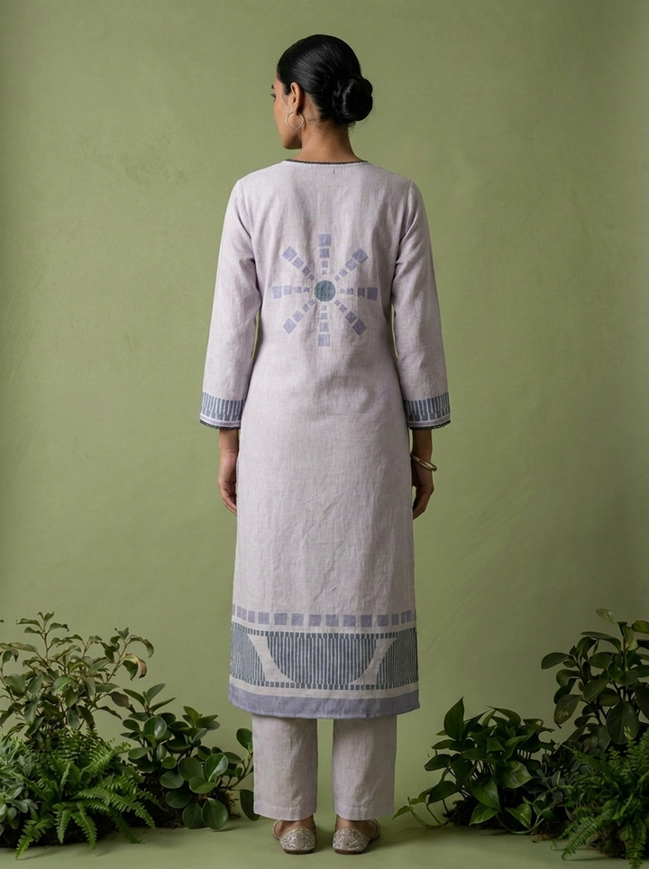 Lavender Linen Mirror Embroidered Two Piece Set