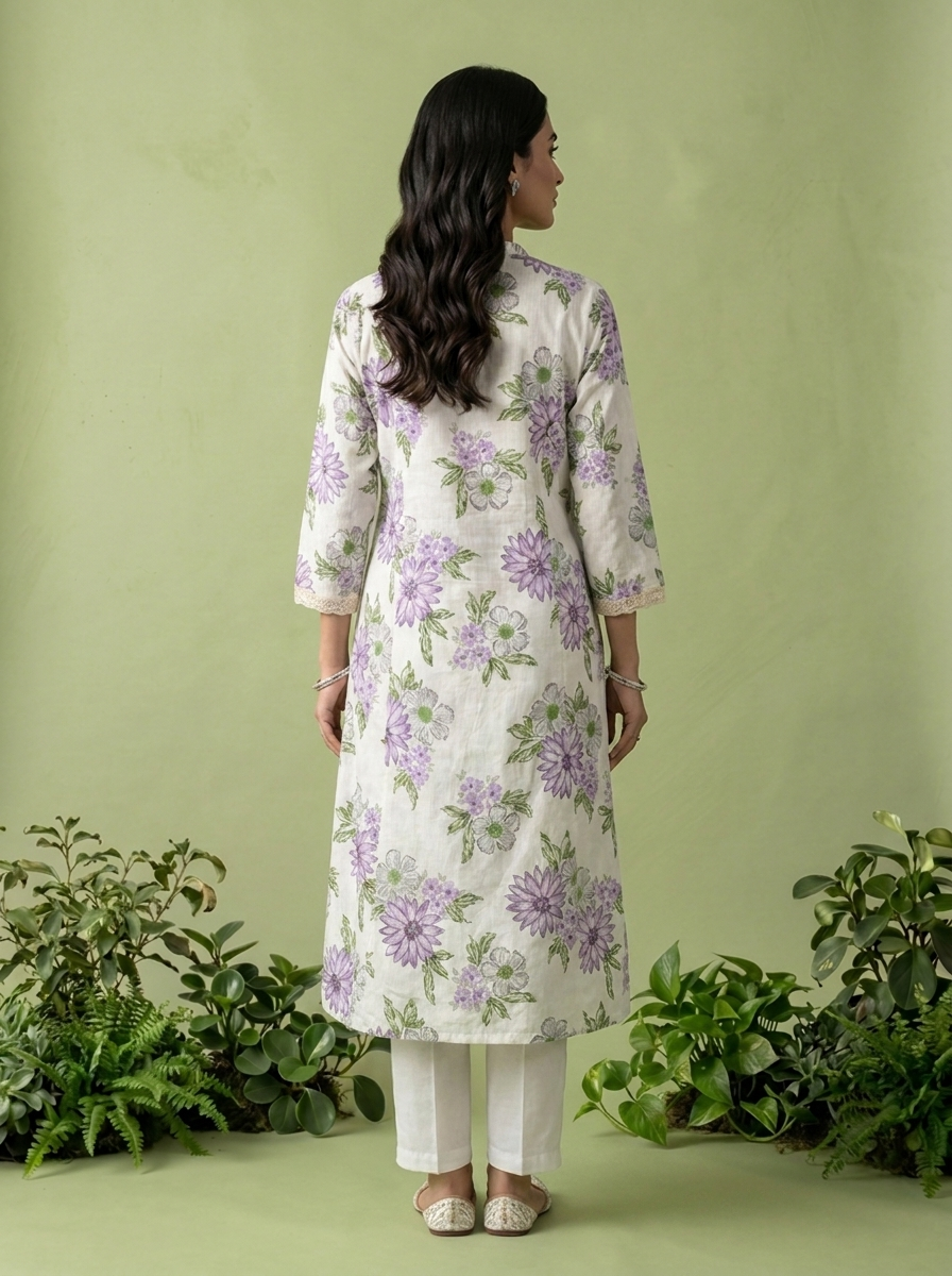 Lavender Cotton Heavy Floral Printed Two Piece Set