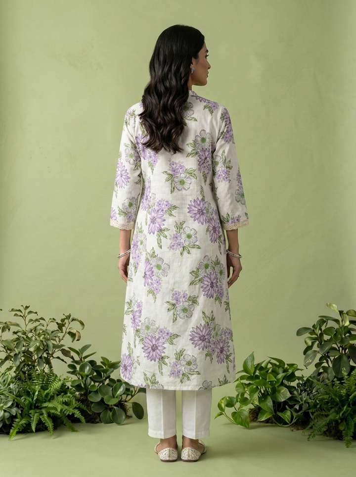Lavender Cotton Heavy Floral Printed Two Piece Set
