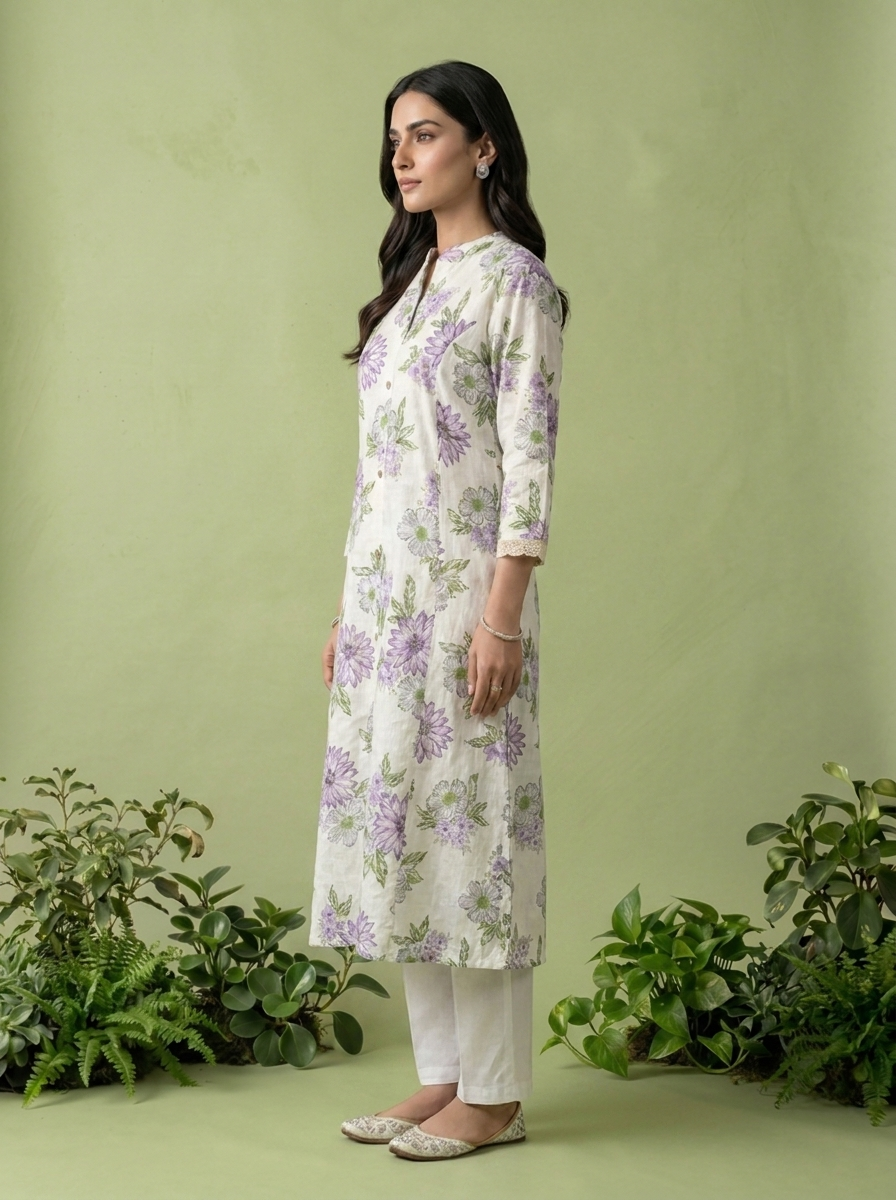 Lavender Cotton Heavy Floral Printed Two Piece Set