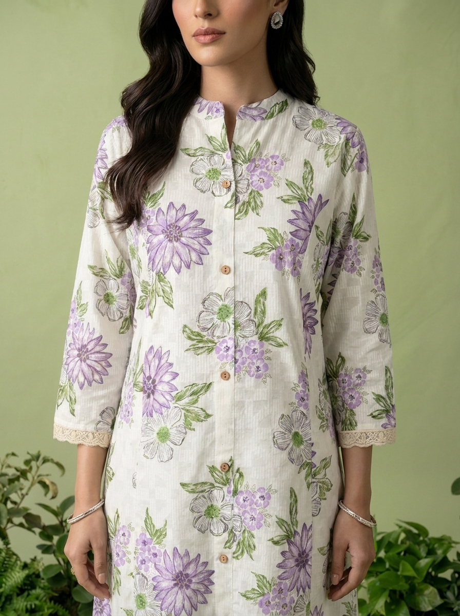 Lavender Cotton Heavy Floral Printed Two Piece Set