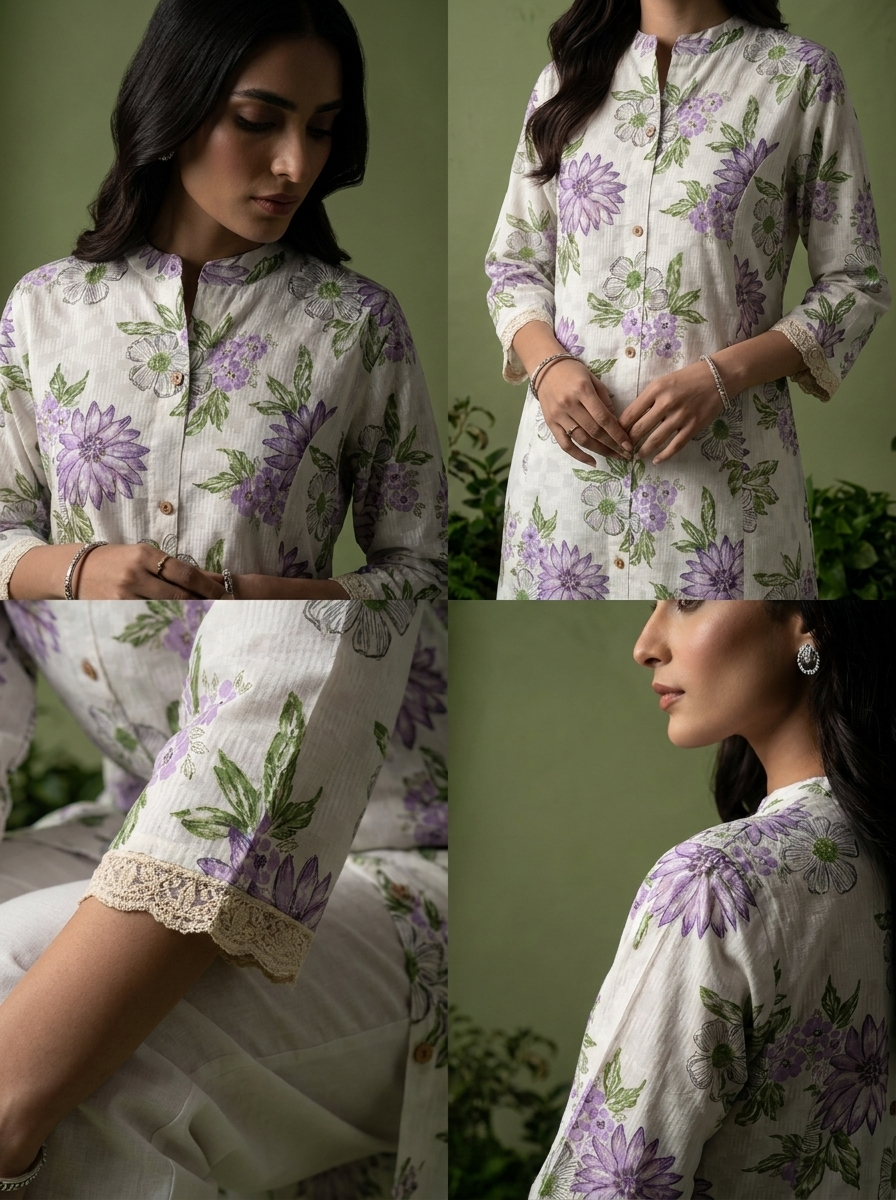 Lavender Cotton Heavy Floral Printed Two Piece Set