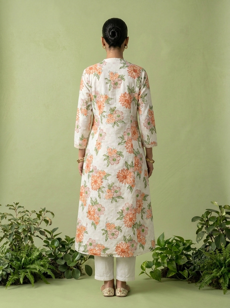 Coral Cotton Heavy Floral Printed Two Piece Set