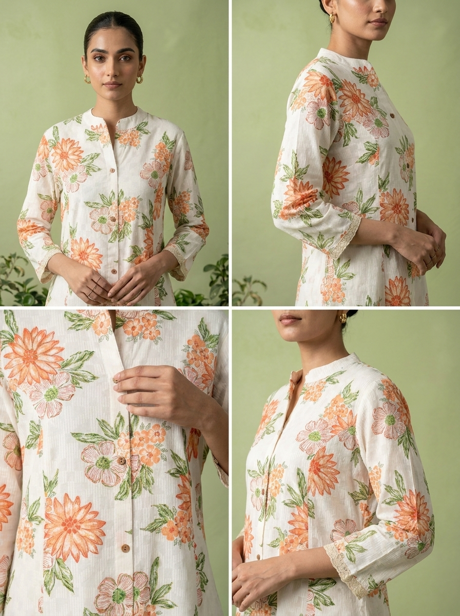 Coral Cotton Heavy Floral Printed Two Piece Set