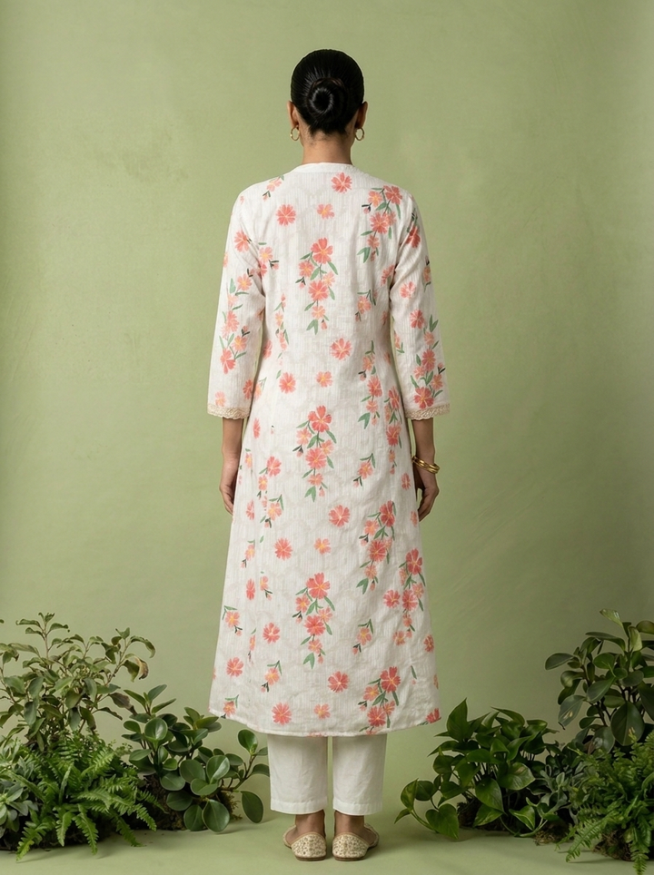 White Cotton Printed Two Piece Set