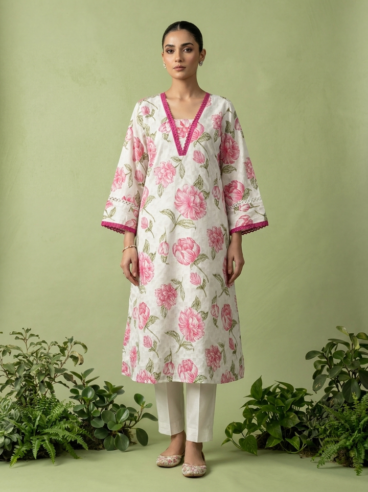 Magenta Cotton Floral Printed Two Piece Set