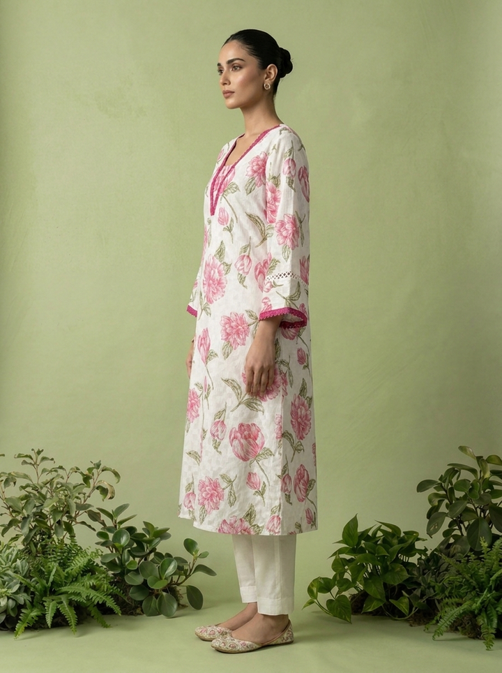 Magenta Cotton Floral Printed Two Piece Set