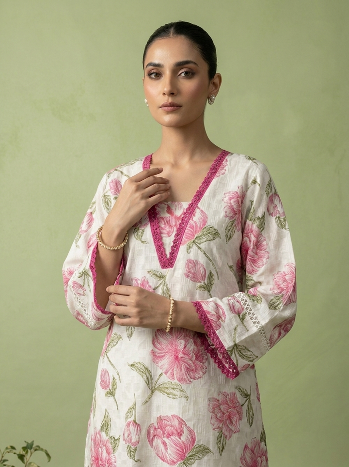 Magenta Cotton Floral Printed Two Piece Set