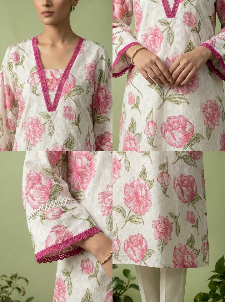 Magenta Cotton Floral Printed Two Piece Set
