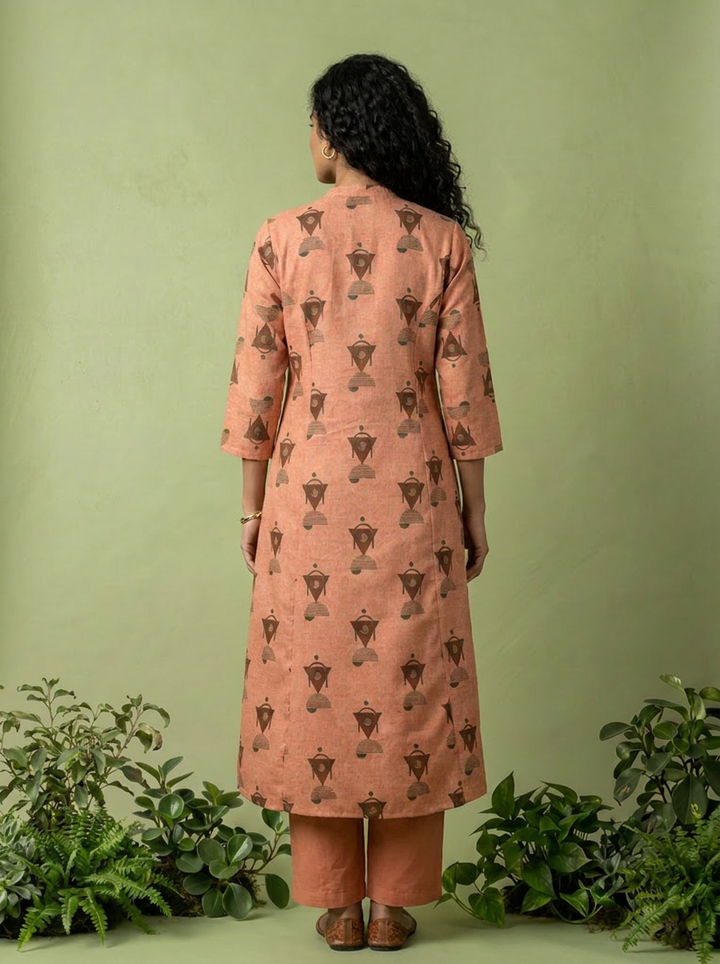 Peach Printed Linen Two Piece Set