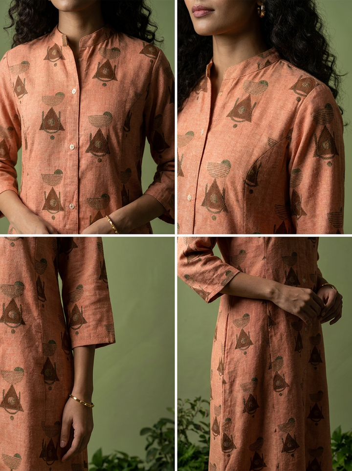 Peach Printed Linen Two Piece Set