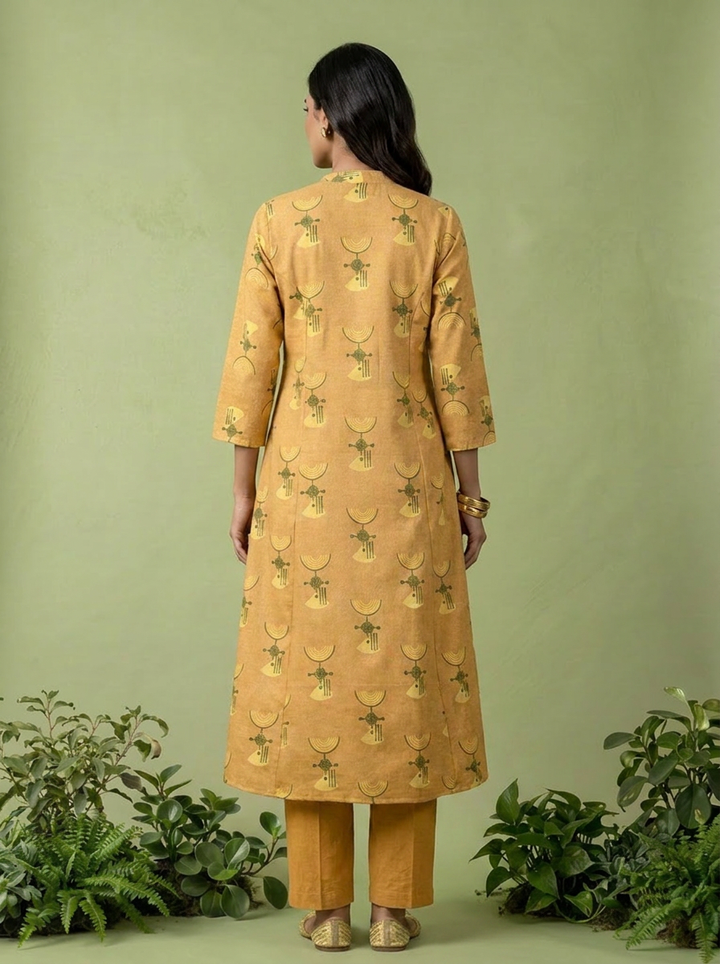 Mustard Printed Linen Two Piece Set