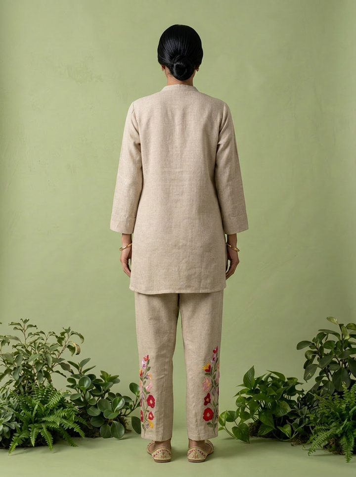 Beige Jute Fabric Two Piece Set