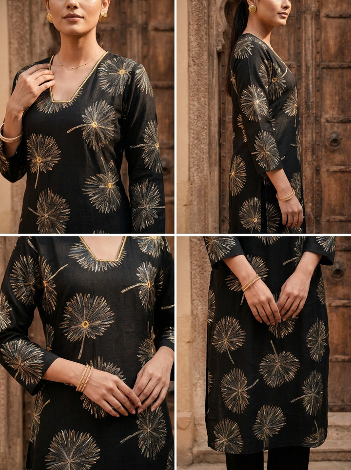 Black Printed Rayon Two Piece Set