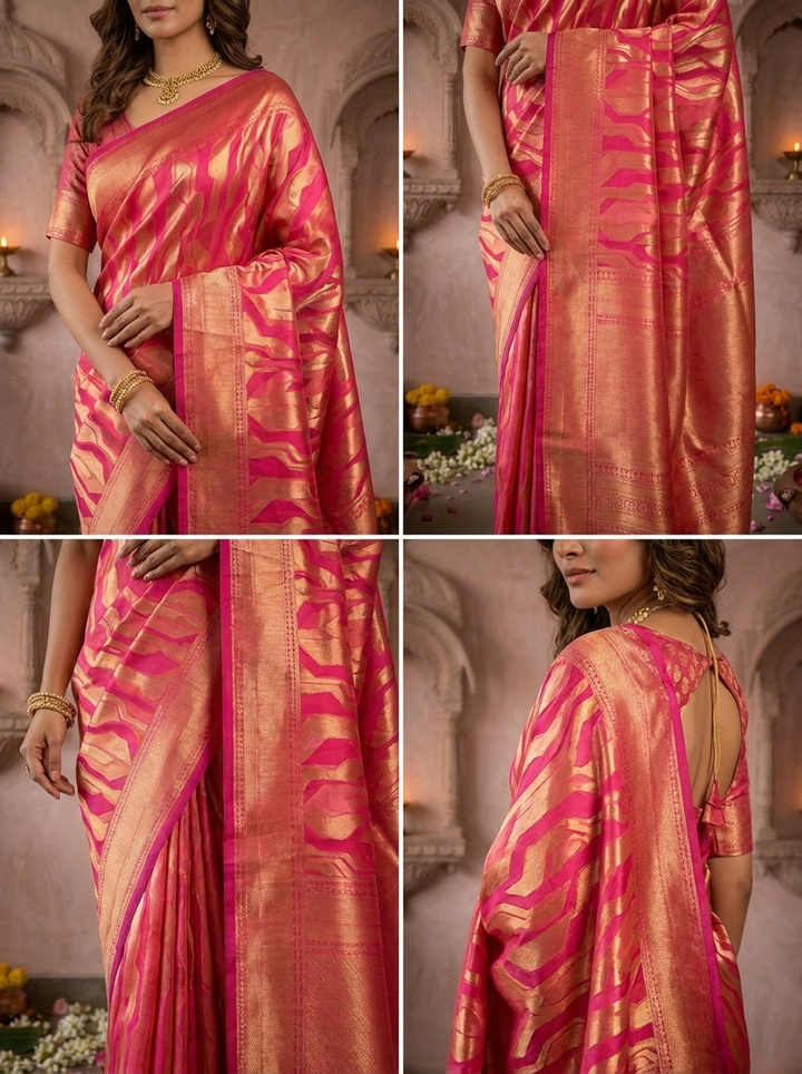 Rani Pink Banarasi Silk Saree with Rich Gold Zari Weaving
