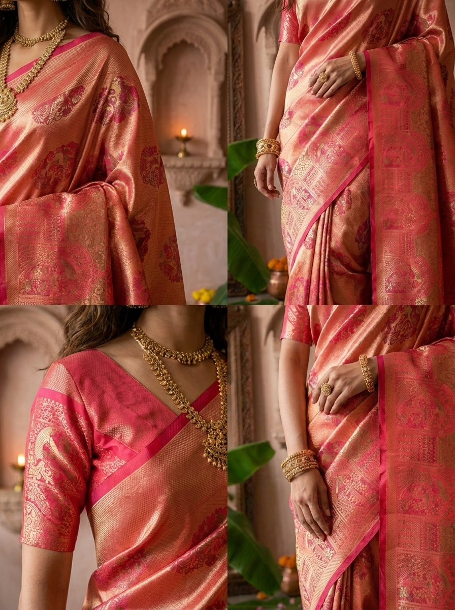 Rani Pink Banaras Silk Weaved Saree With Mor-Popat Patola Design