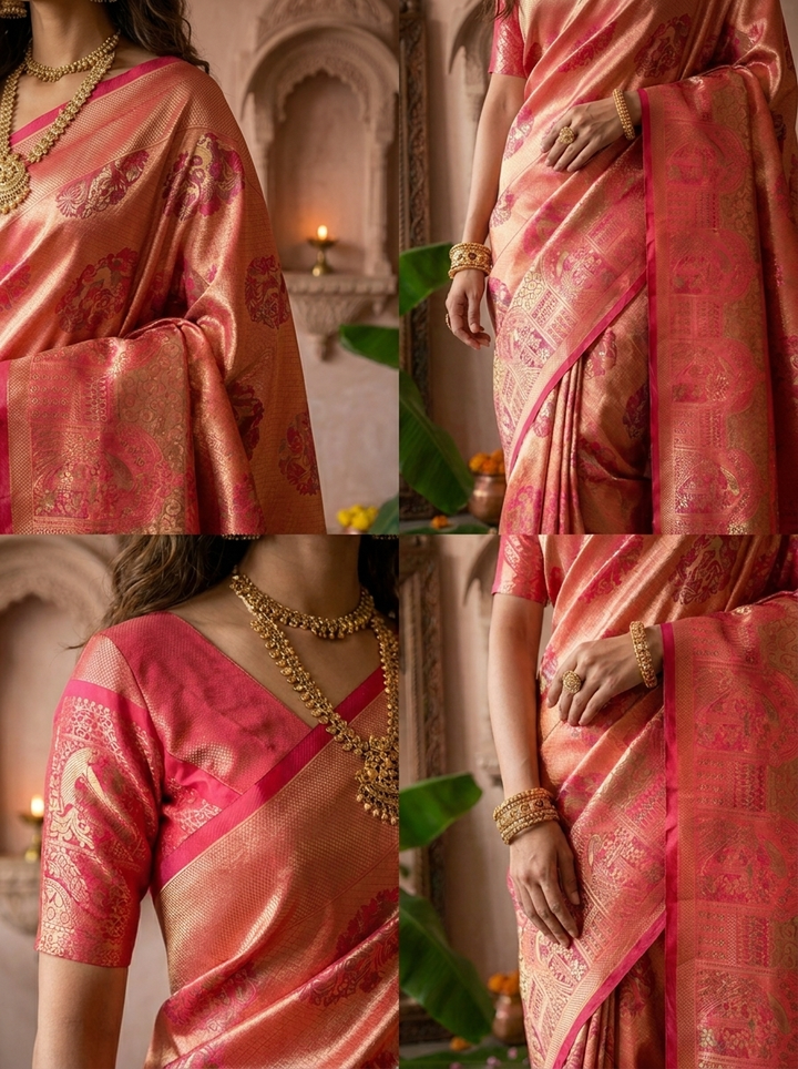 Rani Pink Banaras Silk Weaved Saree With Mor-Popat Patola Design