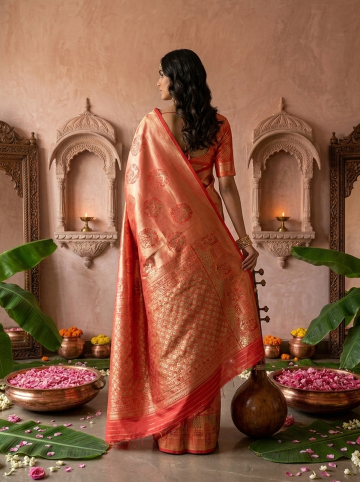 Red Banaras Silk Weaved Saree With Mor-Popat Patola Design