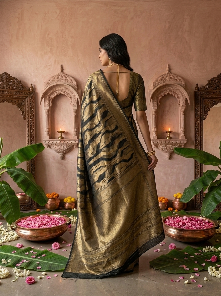 Black Banarasi Silk Saree with Rich Gold Zari Weaving