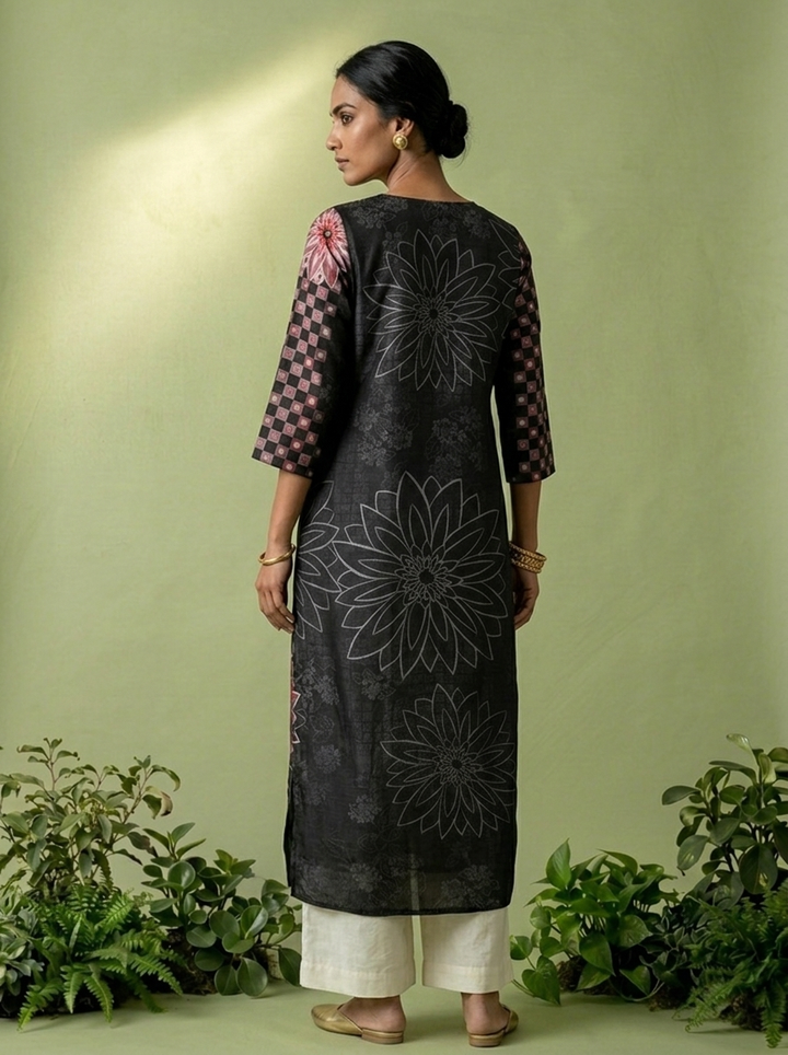 Black Modal Floral Printed Kurta