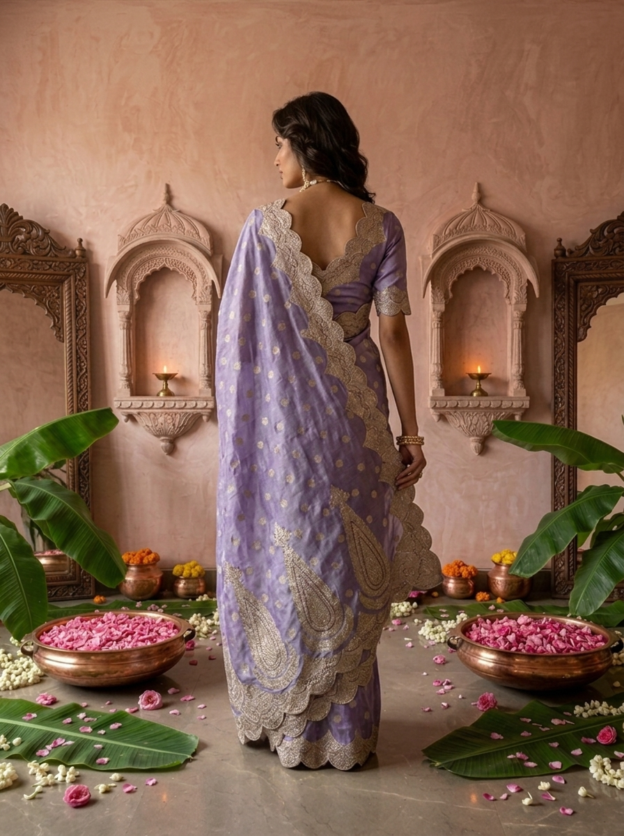 Lavender Silk Paisley Design Weaved Saree