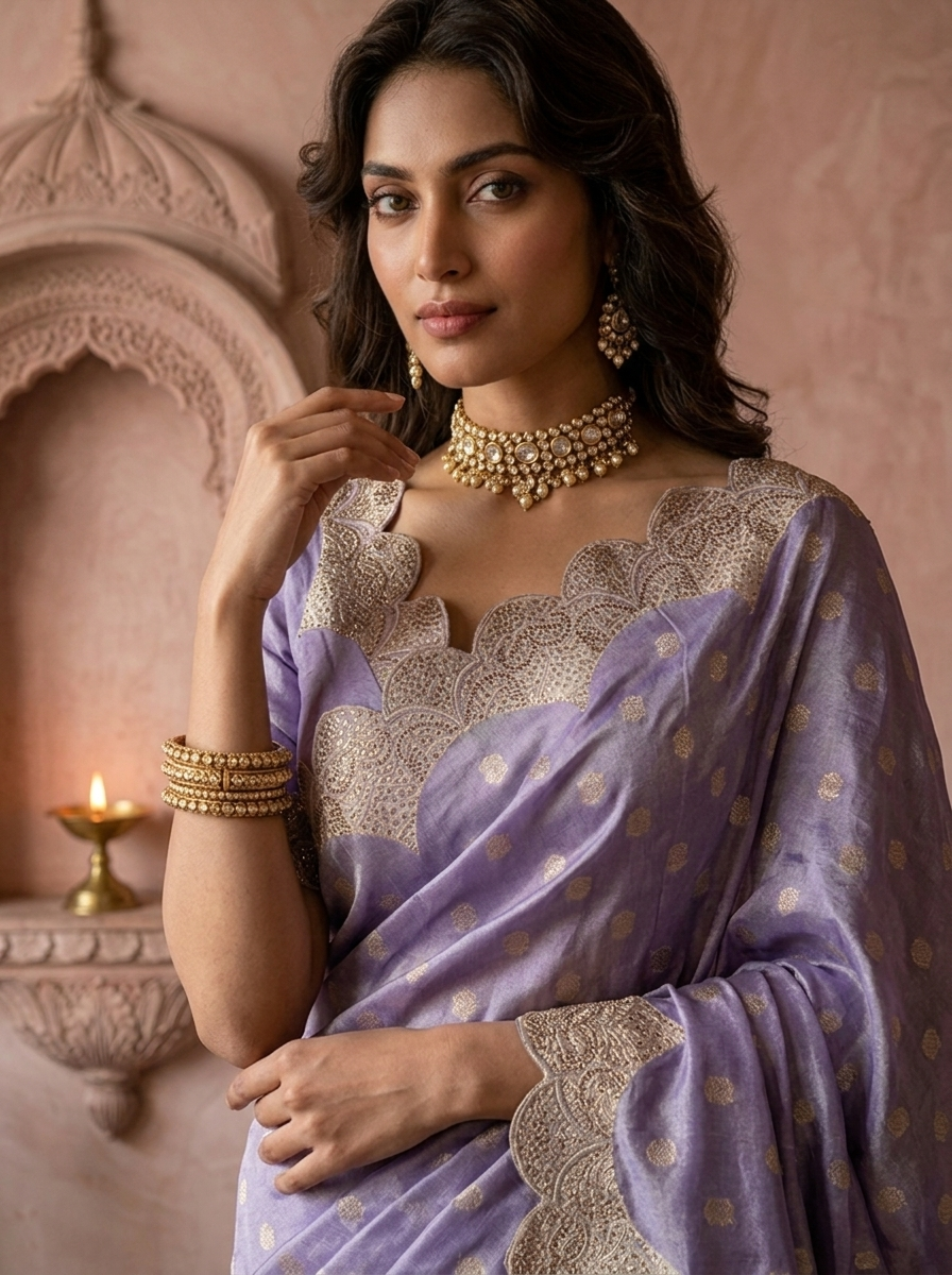 Lavender Silk Paisley Design Weaved Saree