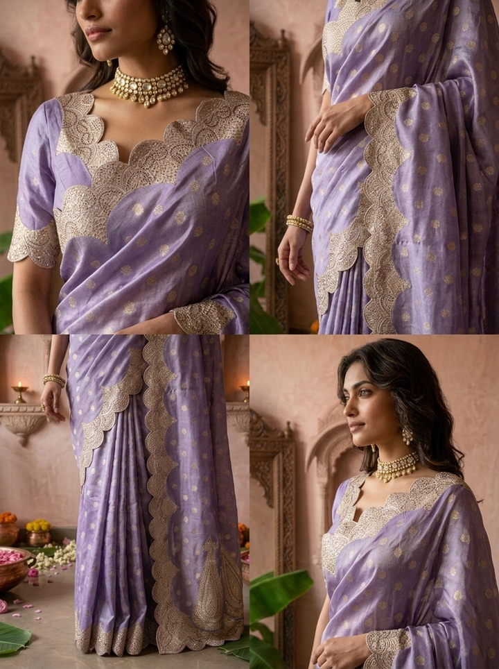 Lavender Silk Paisley Design Weaved Saree