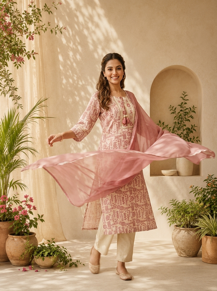 Onion Linen Patch Embroidery Three Piece Set