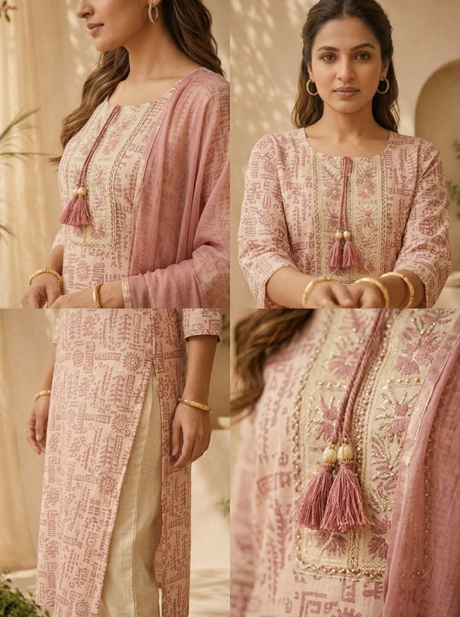 Onion Linen Patch Embroidery Three Piece Set